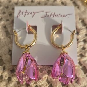 Betsey Johnson Gold and Pink Flower Earrings